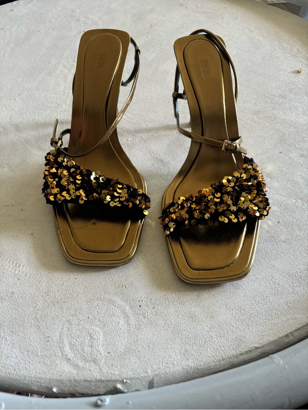 Zara Gold Sequin Strap Sandals